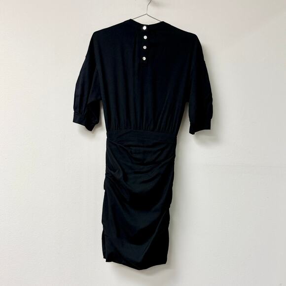 Maje Short Puff Sleeve High Neck Fitted Ruched Mini Dress Black Women's 1 / S - Picture 4 of 4